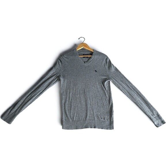 Abercrombie & Fitch Men’s Small Gray Wool Cotton Blend V Neck Sweater - Picture 10 of 16